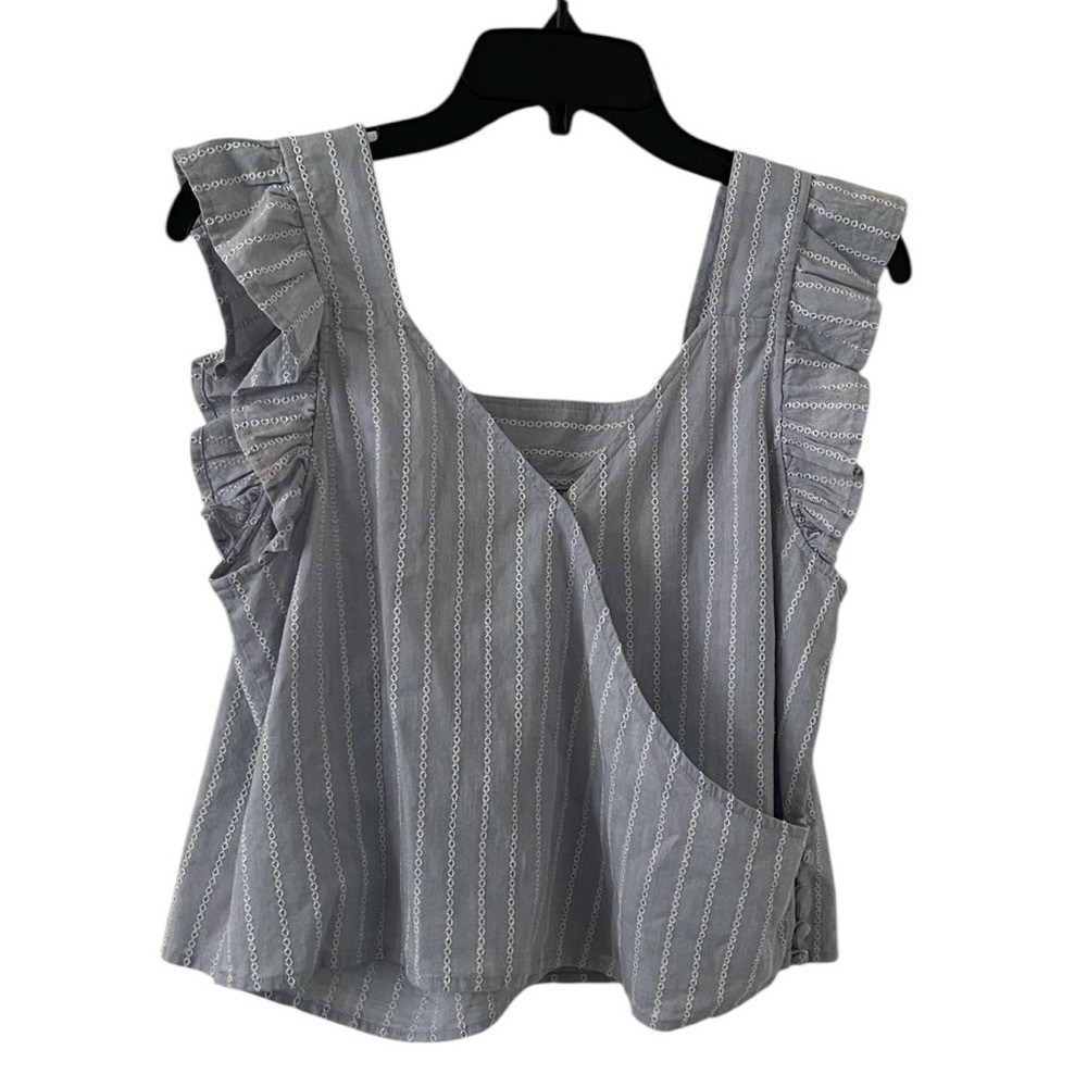 Madewell Women's Blue White Striped Flutter Sleeve Cross Back Top Size M - Picture 4 of 8